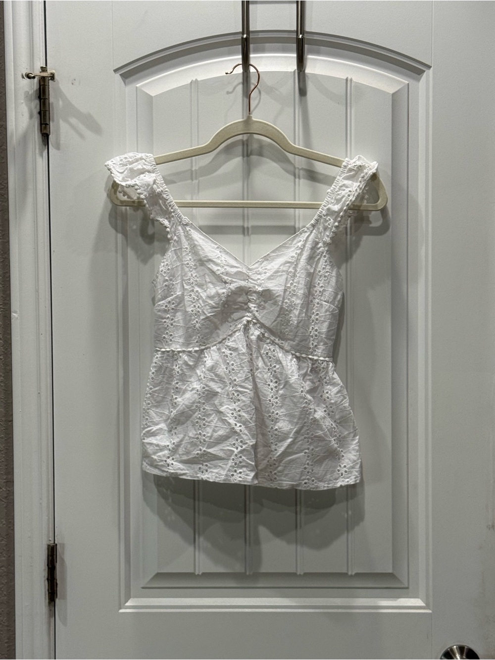 Japna White Women’s Size Small Eyelet 100% Cotton Peplum Tank Top EUC